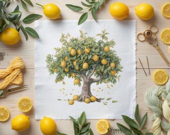 Lemon Tree Cross Stitch Pattern Citrus Fruit Tree Needlework Chart Botanical Embroidery Design PDF Instant Download
