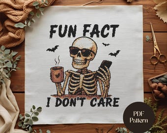 Snarky Skelett Kreuzstichmuster Lustiger Halloween Kreuzstich Kaffee Kreuzstich PDF Stickmuster Stickmuster Gothic Kreuzstich