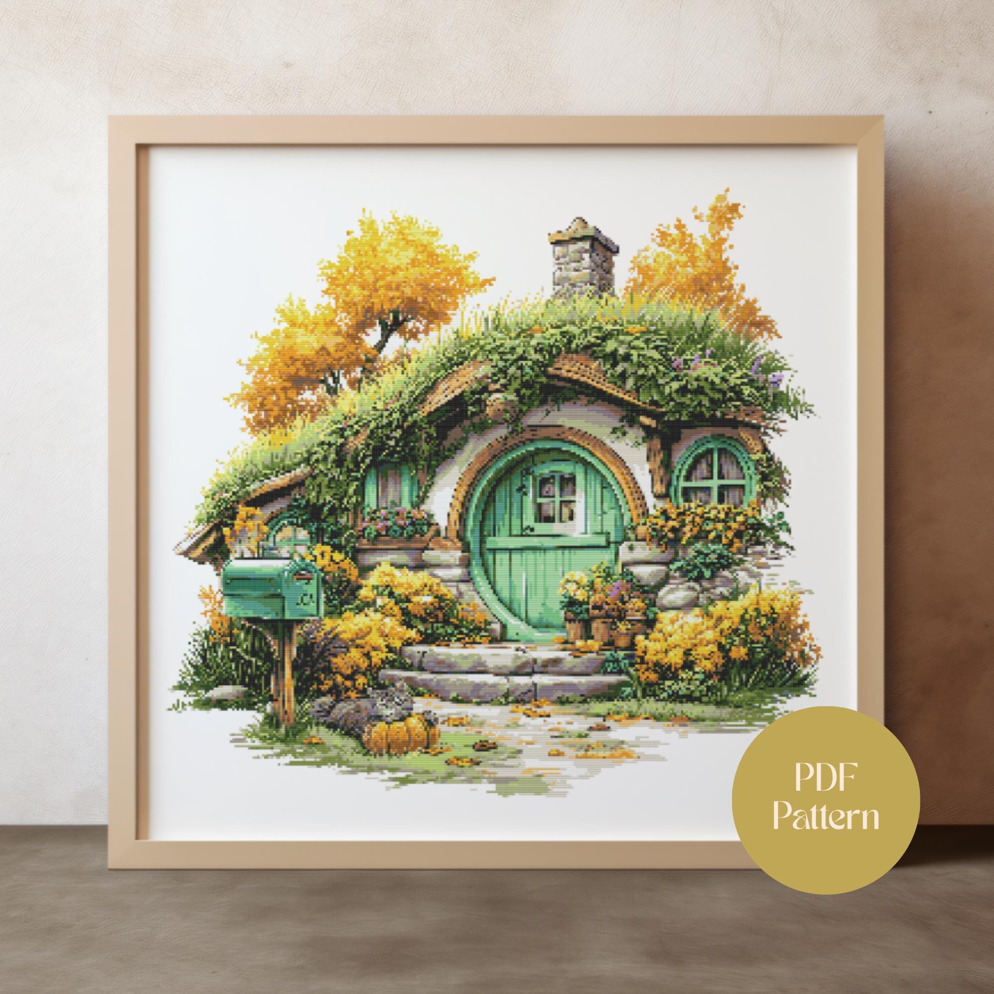Hobbit House Cross Stitch Pattern PDF Autumn Cottage Landscape Instant ...