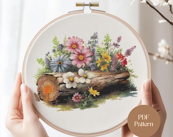 Wildflower Garden Cross Stitch Pattern Flowering: Cottagecore Floral Embroidery (PDF Download)