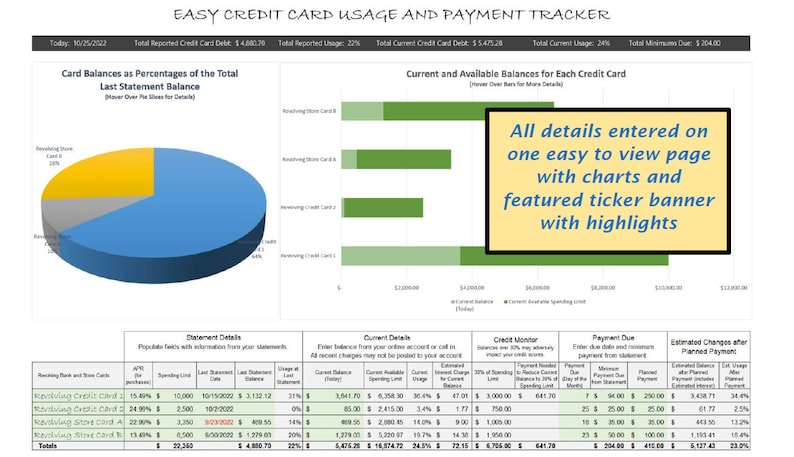 Easy Credit Card Usage, Payment, Interest Calculator Tracker ...