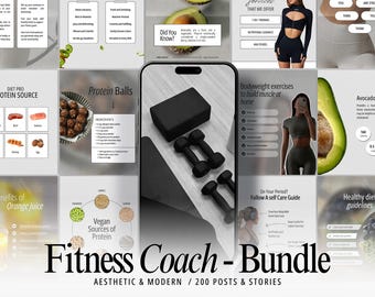 200 Fitness Coach Bundle Instagram Template | Fitness Coach Instagram Template | Personal Trainer Minimalist Post | Gym Templates