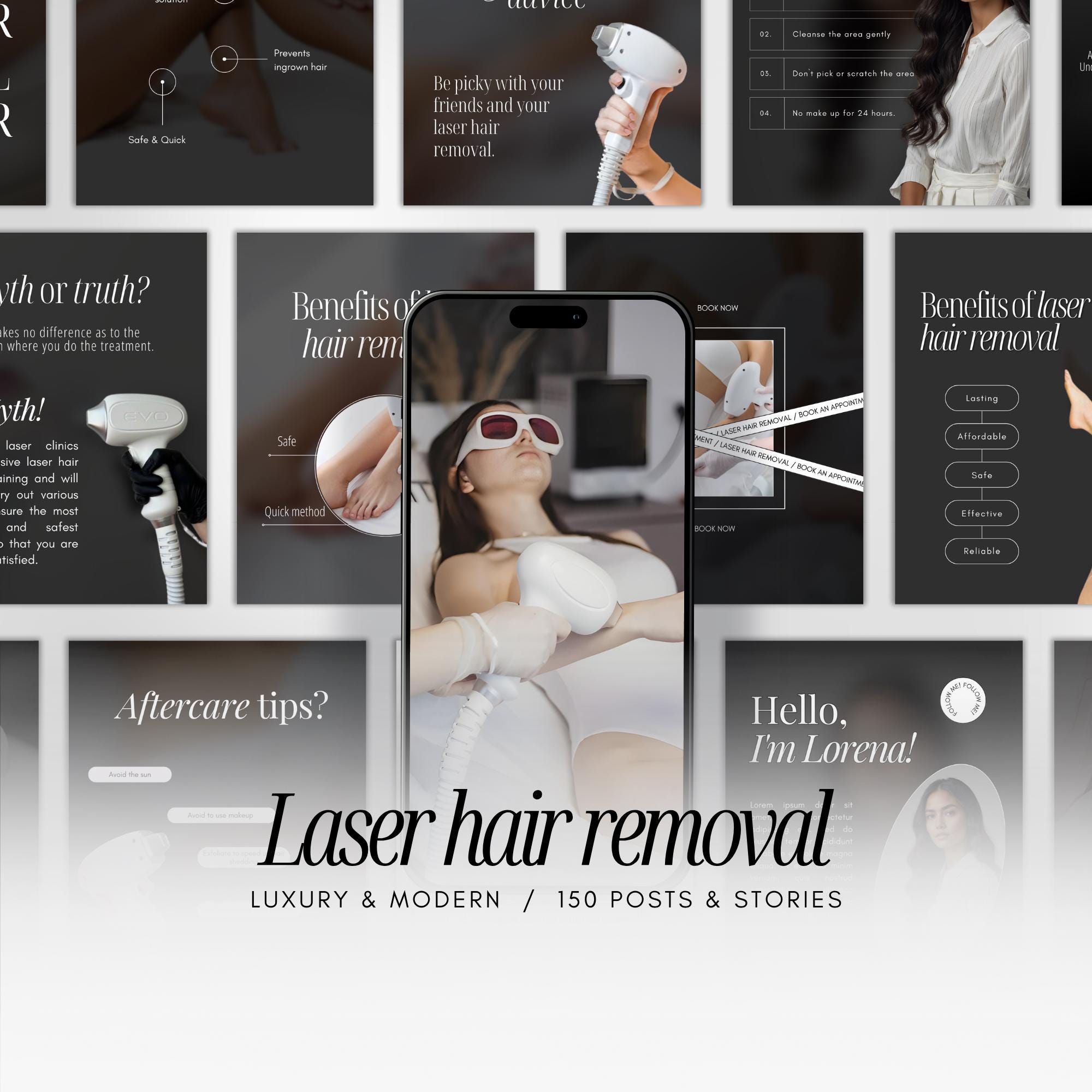 Laser Hair Removal Instagram Templates | Esthetician Instagram Posts ...