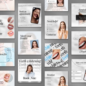 100 Teeth Whitening Instagram Templates | Teeth Whitening White Posts Templates | Teeth Whitening Social Media Storys Canva Template