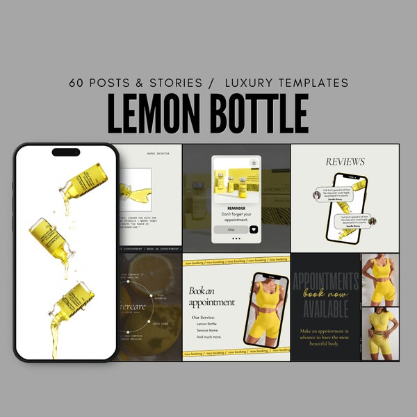 Lemon Bottle Instagram Template | Fat dissolving Lemon Bottle Posts  | Lemon Bottle Stories | Lemon Bottle Fat Dissolving Reels Templates