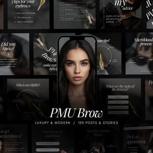 100 Black PMU Brows Instagram Template | Microblading Instagram Template | PMU Brows Social Media Post | PMU Artist Canva Templates