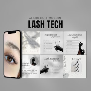 100 Luxury Lash Tech Templates | Lash Stylist Post | Lash Artist Canva Templates | Beauty Salon Social Media Templates | Lash Tech Black