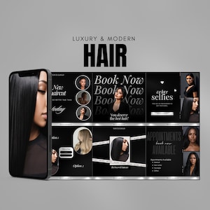 100 Black Luxury Hairstylist Instagram Templates | Hair Care Instagram Posts | Hairdresser, Hair Colorist Story | Hair Salon Branding