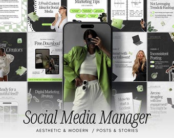 Modelos para Instagram para Gerentes de Mídias Sociais, Postagens Verdes e Modernas para Redes Sociais | Agência de Marketing Estético | Histórias de Marketing em Mídias Sociais
