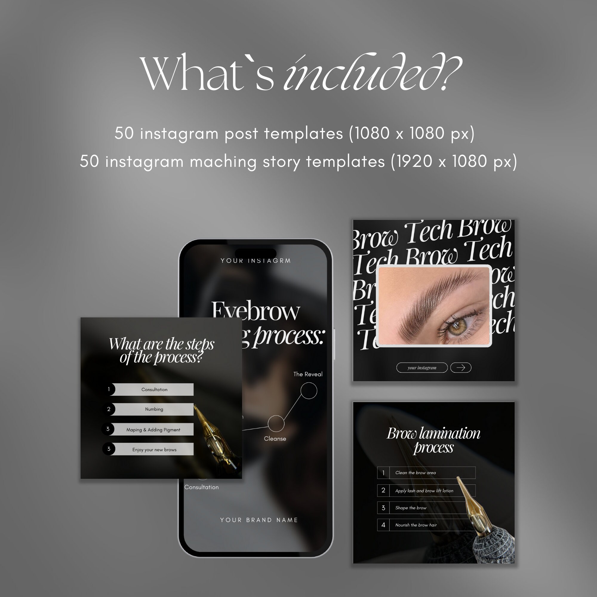 100 Black PMU Brows Instagram Template Microblading Instagram Template ...
