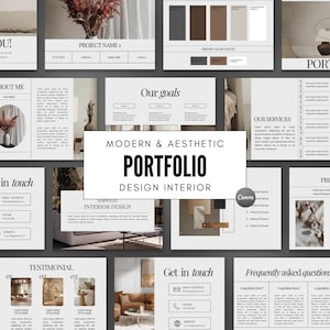 Modelo de Portfólio de Design de Interiores | Apresentação de Design de Interiores Eletrônico | Apresentação de Design de Interiores para Clientes | Designer de Portfólio Canva