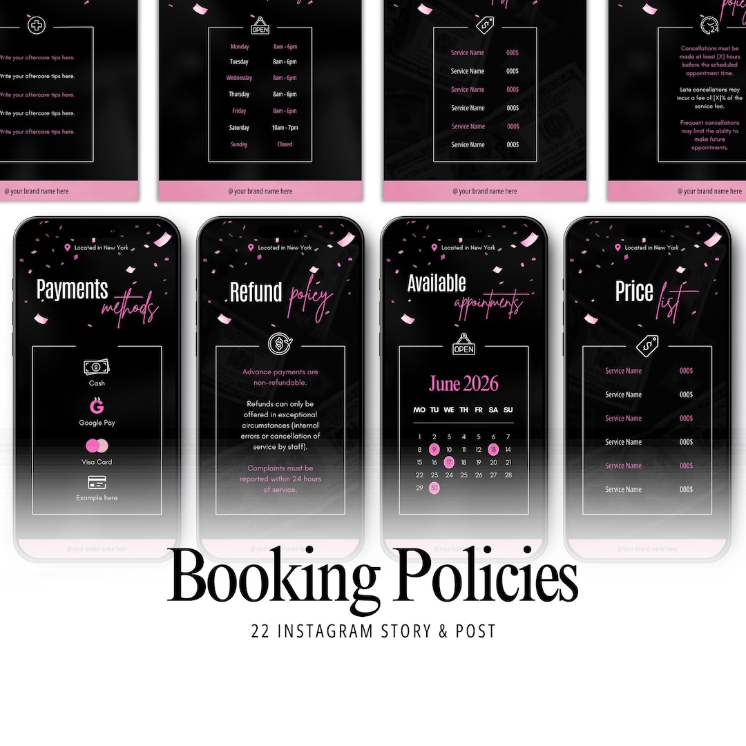 Booking Policy Instagram Templates | Luxury Booking Story & Post (canva ...