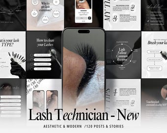 120 Luxury Black Lash Tech Templates | Lash Stylist Instagram Post | Lash Artist Canva Templates | Beauty Salon Social Media Templates