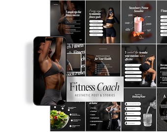 100 Fitness Coach Instagram Template | Black Personal Trainer Templates | Gym Trainer Post | Luxury Fitness | Wellness Coach | Health Coach