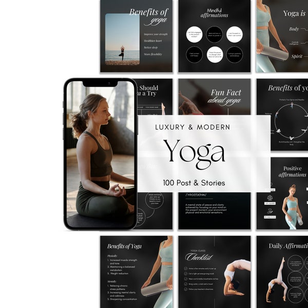 100 Yoga Instagram Templates | Yoga Coach Instagram Posts | Yoga Luxury Brand | Health Instagram Post | Wellness Instagram Templates