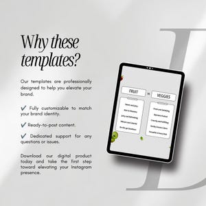 Puede incluir: Una tableta digital que muestra una tabla comparativa titulada Fruit vs Veggies con listas de vi&ntilde;etas para cada categor&iacute;a. La pantalla muestra texto que describe la fruta como dulce y jugosa, mientras que las verduras son frescas y nutritivas.