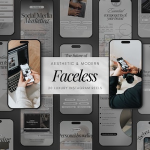 May include: A collage of images with a grey background and white text. The text includes "The Power of Social Media Marketing", "Essential Components of Your Brand", "The Future of", "Aesthetic & Modern Faceless", "20 Luxury Instagram Reels", "The Power of Personal Branding", and "The Best".