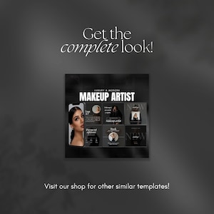 K&ouml;nnte beinhalten: Eine schwarz-wei&szlig;e Grafikdesign-Vorlage f&uuml;r soziale Medien, die die Dienstleistungen einer Visagistin zeigt. Die Vorlage enth&auml;lt Bilder einer Frau mit Make-up, Text &uuml;ber die Buchung von Terminen und die Worte "Luxury & Modern Makeup Artist".