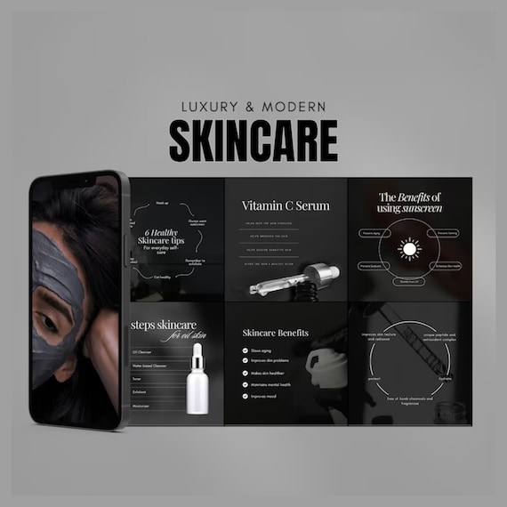 100 Black Skincare Instagram Templates | Esthetician Luxury Instagram Template | Dermatologist and Esthetician Post | Skincare Social Media