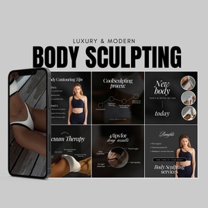 Body Sculpting Instagram Templates | Body Contouring Instagram Black Posts | Coolsculpting & Wooden Therapy Storys | Beauty Salon Templates