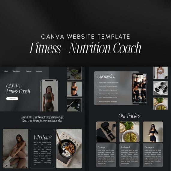 Fitness Coach Website Canva Template | Nutrition Coach - Personal Trainer Website | Gym Trainer Site | Luxury Fitness | Health Coach