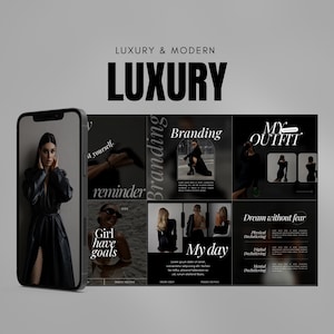 100 Black Luxury Instagram Templates | White Canva Templates | Small Business Instagram | Minimalist Templates | Instagram Black Templates