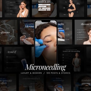 Microneedling Instagram Templates | Esthetician Instagram Posts | Facial Treatment Stories | Skincare Canva | Microneedling Stories