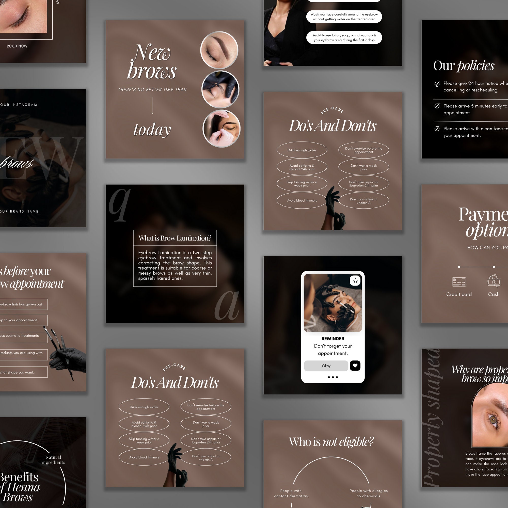 100 Luxury Brow Tech Instagram Templates | Brow Lamination Black ...