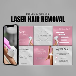 100 Laser Hair Removal Instagram Template | Hair Removal Canva Templates | Laser Tehnician Business | IPL Laser Esthetician Posts