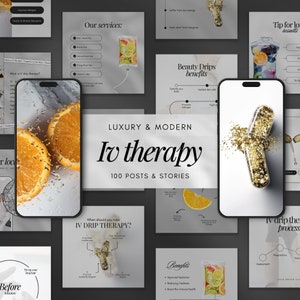 100 IV Drip Therapy Instagram Templates | Iv Hydration Stories Templates | IV Therapy White Post | Nurse Injector Iv Therapy Posts