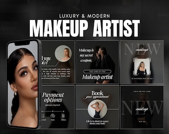 100 Luxus Make-up Artist Instagram-Vorlagen | Schwarze Make-up-Vorlagen | Schönheitssalon Vorlagen | Make-up Instagram-Beitrag | Leinwand für soziale Medien