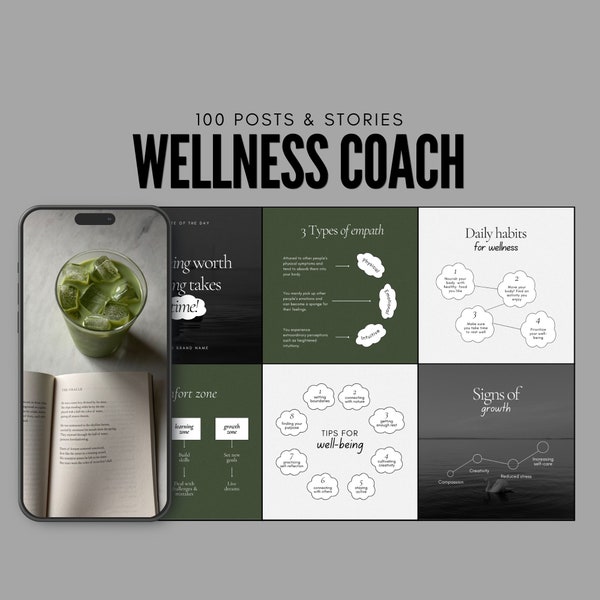 100 Wellness Coach Instagram Templates | Wellness Templates | Holistic Coach Templates | Health Coach Instagram | Wellbeing Templates