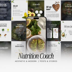 Nutritionist Minimalist Instagram Templates, Nutrition Coach Instagram Template,| Fitness Coach Nutrition Posts, Health Coach Stories