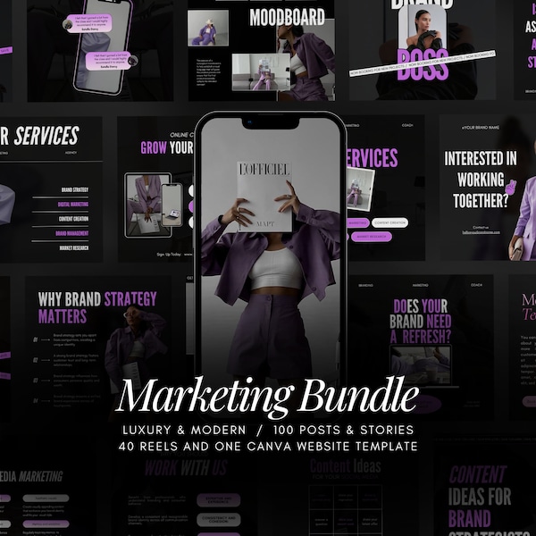 Marketing Agency Bundle Templates | Marketing Instagram Reels Templates | Marketing Canva Website | Luxury Social Media Manager Bundle Post