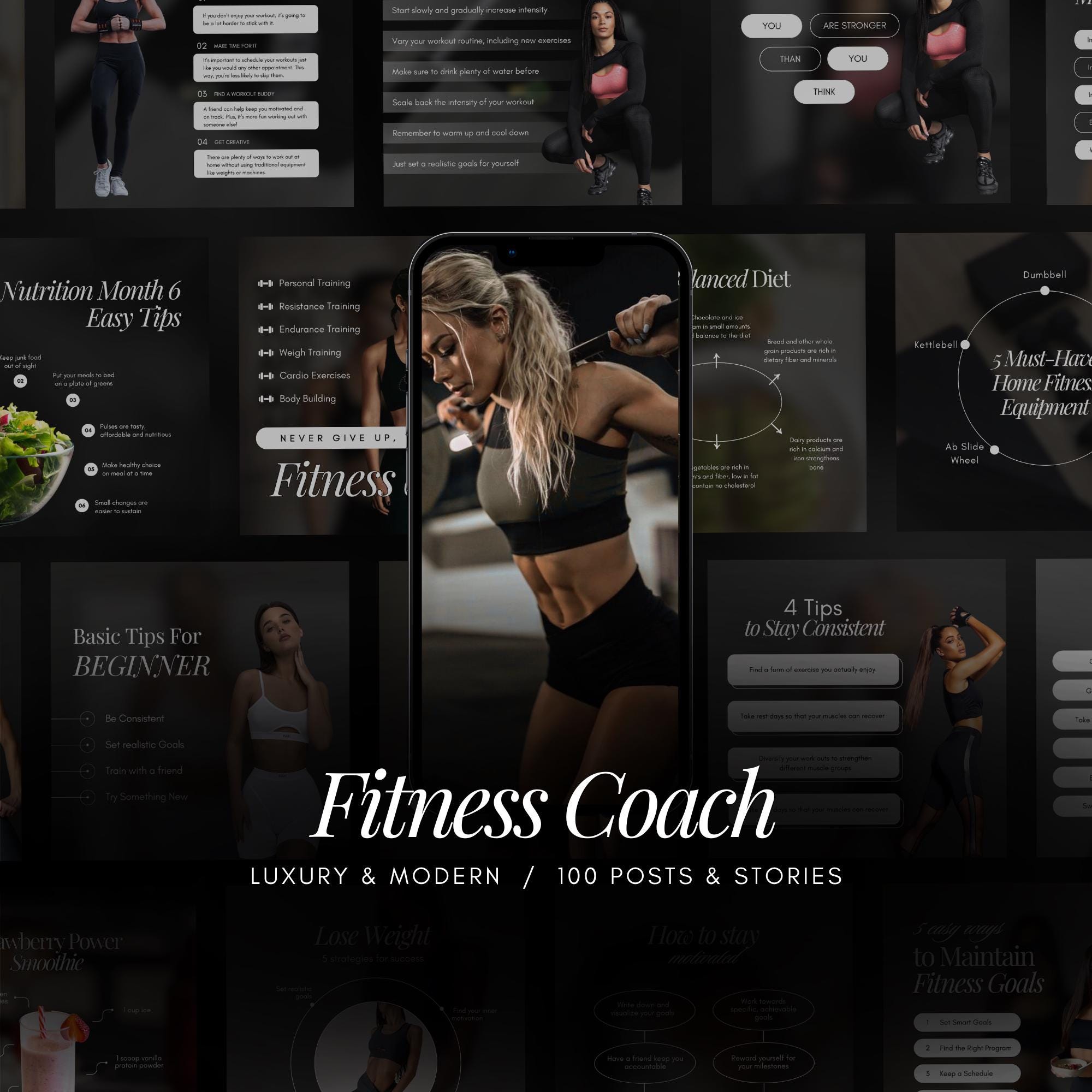 100 Fitness Coach Instagram Template | Black Personal Trainer Templates ...