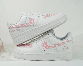 Rosa Kuhdruck Schuhe, Custom Air Force 1, handbemalte rosa Kuhdruck kundenspezifische Turnschuhe, Kuh AF1