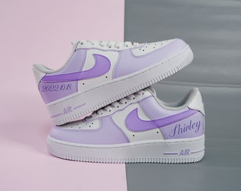 Custom Air Force 1 Low Air Force 1 Custom Shoes (Light purple with Dark Purple Swoosh)