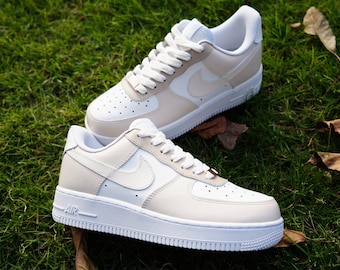 Custom Air Force 1 Low Cream Tan Beige Air Force 1 Custom AF1 Brown Tie Sneakers Custom Shoes Air Forces Custom-made