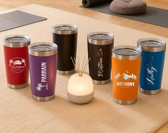 Personalized 20oz stainless steel travel mug. Suitable for vacations, cruise trips, and birthday gifts.