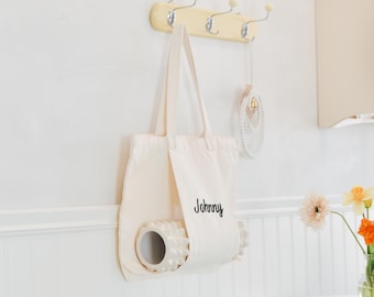 Personalized canvas yoga bag, custom canvas bag with meditation pocket, sustainable pilates accessories for yoga lovers