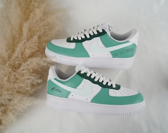 Salbeigrün Custom Air Force 1, Handgemalte Custom Designs, Custom AF1, Air Force 1 Custom Ideen