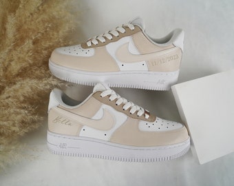 Beige Custom Air Force 1, Custom AF1, Cream Custom Shoes, Custom Sneakers, Personalized Shoes, Handmade Gift Idea