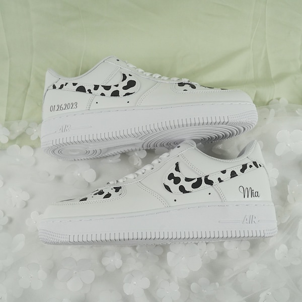 Cow Print Air Forces, Custom sneakers, Custom Shoes, Custom Air Force 1, Black and White Cow Patterned Sneakers, Cow Print Shoes