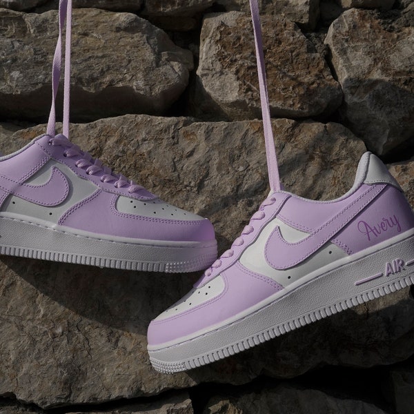 Lilac Air Force 1 Custom, Custom Light Purple Sneakers, Purple Air Force 1, Custom Shoes, Custom Air Force 1 Light Purple, Custom Name Shoes