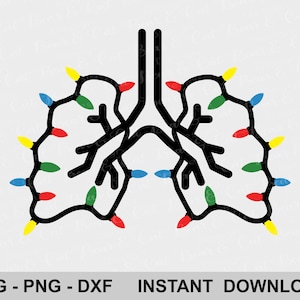 Respiratory Therapist Christmas SVG - Lung and Christmas Light, Rt Christmas Tree, Doctor Nurse gift, Instant Download, PNG, DXF Cut File