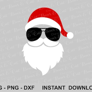 Papai Noel com óculos de sol svg - Hipster Natal, Cara de Papai Noel, Download instantâneo, svg, png, dxf - Arquivo de corte para silhueta Cricut, SVG em camadas