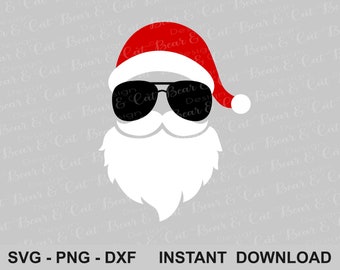 Hipster Santa SVG – Solglasögon Jul Ansikte Klippfil (Digital Nedladdning)