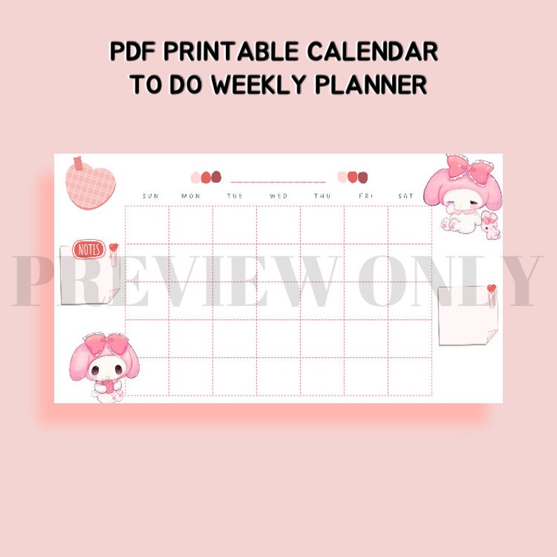Printable Calendar Kawaii Cute to Do List, Simple Checklist, Daily ...