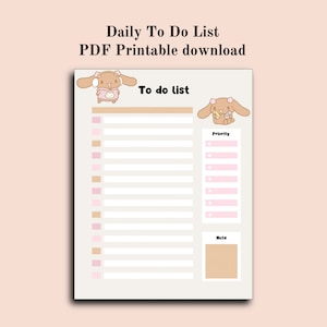 Printable Kawaii To Do List, Simple Checklist, Daily Planner, Digital To Do List, Instant Download PDF