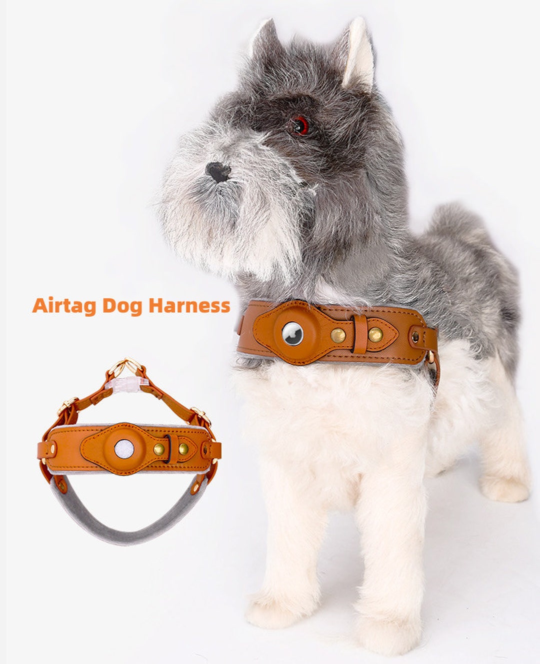 Leather AirTag Dog Harness Compatible With Apple AirTag Etsy